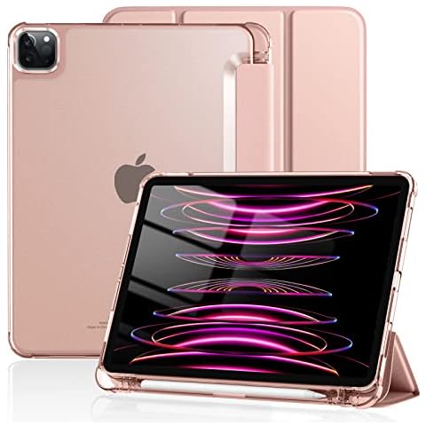 Vobafe Case for iPad Pro 11 Inch 2022 2021 (4th/3rd Generation) with Pencil Holder, Translucent Frosted Hard Back Shell Cover with Soft TPU Frame, Support Pencil 2nd Gen Charging, Rose Gold Cover
