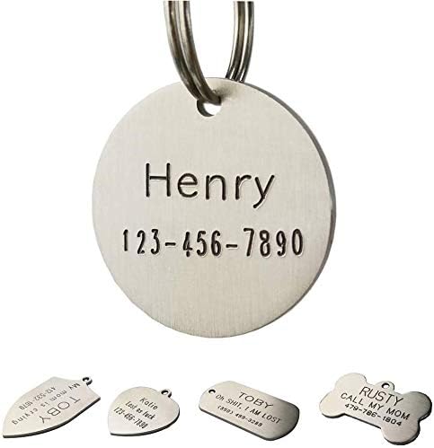 NEMOCI Stainless Steel Custom DEEP Engraved Pet ID Tags, Personalized Front and Back Dog Tags for Dogs and Cats