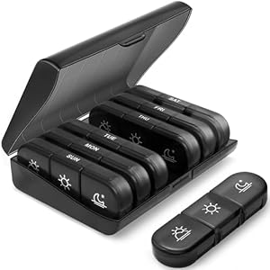 7 dagen pillendoos met 21 vakken, reis pillendoosje,hoogwaardige pillendoos, food grade PP plastic, met stofdichte functie, kan granulaire medicijnen opslaan (zwart)