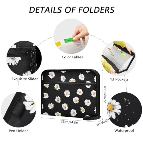 Expanding File Folder White Daisy Flower Black Accordion File Organizer by ALAZA - Used condition - Image 4
