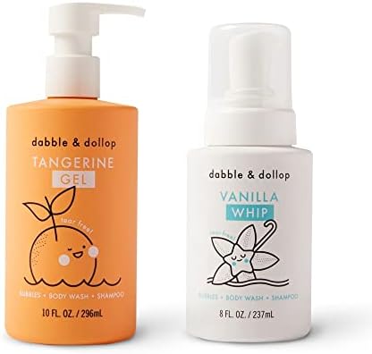 Dabble & Dollop Tangerine Gel + Vanilla Whip - 3-in-1 Natural Bubble Bath, Body Wash & Shampoo for Kids, 100% USA-made, Paraben & Sulfate Free, Vegan, Gluten-Free, Tear-Free (Pack of 2)
