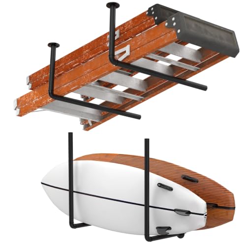 Sunexinlo Surfboard Wall Mount or Ceiling Rack, Heavy-Duty Garage Ceiling Storage Racks with Sponge Pads for Ladder, Surfboard, Snowboard, Paddle Boards, Holds 100 lbs, Black