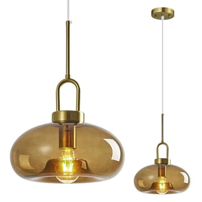 LBSQJ Brown Glass Pendant Lights Kitchen Island Gold Pendant Light Fixtures Adjustable Height Modern Pendant Lighting for Bedroom Dining Room (1-Pack)