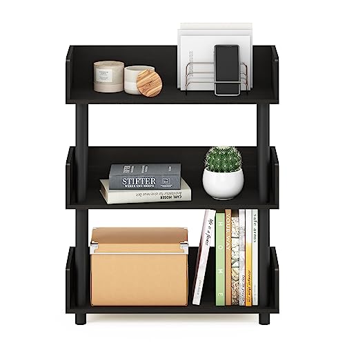 Image of Furinno TURN-N-TUBE Display Shelf, 3-Tier Storage Shelves with Side Panels, Open Shelves Book Shelf with Rounded Corner Top Edges, for Organization and Storage, Living Room, Home Office, Espresso
