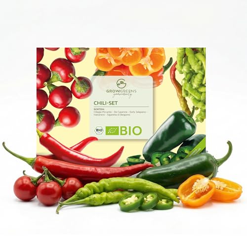 BIO Graines de piment avec 5 variétés - Kit de graines de piment issues de l'agriculture biologique idéale pour la culture dans le jardin, sur le balcon ou dans le potager surélevé