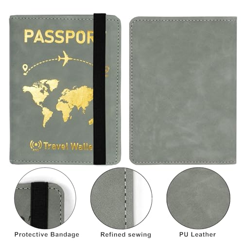 Image of Storite 2Pk RFID Blocking PU Leather Passport Holder,14.5x10.5Cm Gold Grey | Travel Wallet Organiser, For Men & Women, Travel Document Organiser