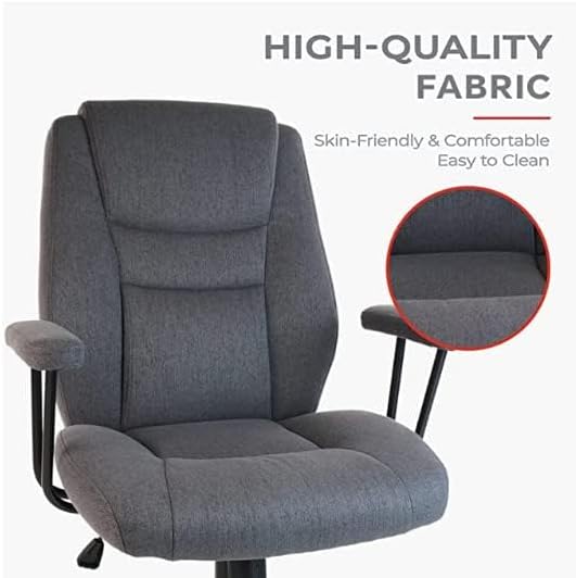 Miniatura 3 de KLASIKA - Silla de tela gris para oficina en casa con reposabrazos suave y respaldo medio, silla de escritorio para computadora ajustable de altura