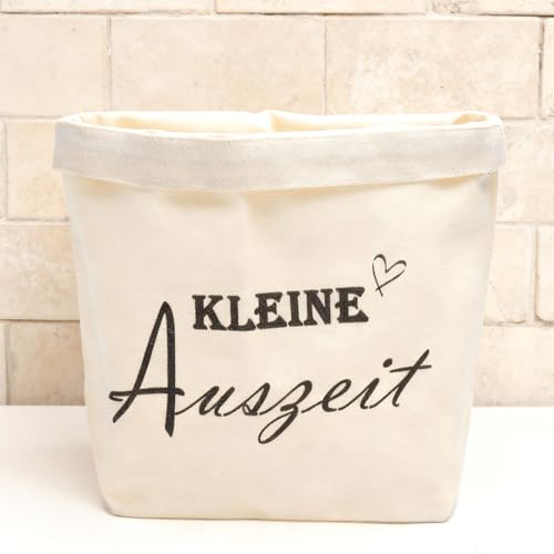 Geschenkkorb für Baumwolle aus Canvas, Wiederverwendbare Aufbewahrungstasche mit KLEINE Auszeit Herzmotiv Geburtstagsgeschenk für Frauen Geschenkset Frauen Leinen Geschenkkorb