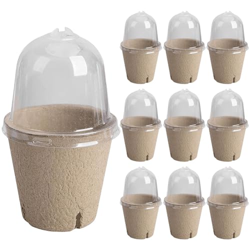 Kexpery Juego de 10 macetas de germinación con tapa transparente, biodegradables, para invernadero, suministros de jardinería versátiles (8 cm)