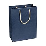 Papiertragetasche Dunkelblau, 22 x 29 x 10 cm, mit Baumwollhenkel Papiertasche, Geschenktüte Kraftpapier - 12 Stück/Pack