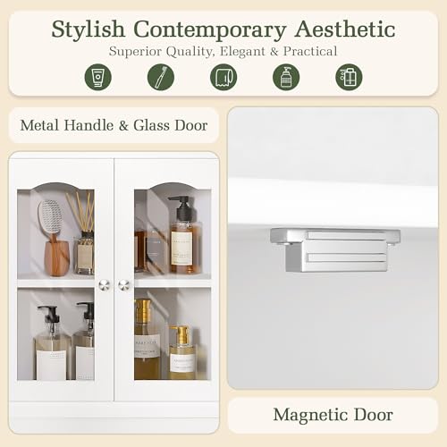 VECELO Corner Bathroom Cabinet, Freestanding Storage Cabinet with Doors and Adjustable Shelves, Floor Cupboard for Toilet, Kitchen, Living Room, White - Thumbnail 5