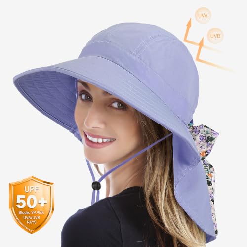 Image of Womens Sun Hats Neck Flap Large Brim UV Protection Foldable Fishing Hiking Cap