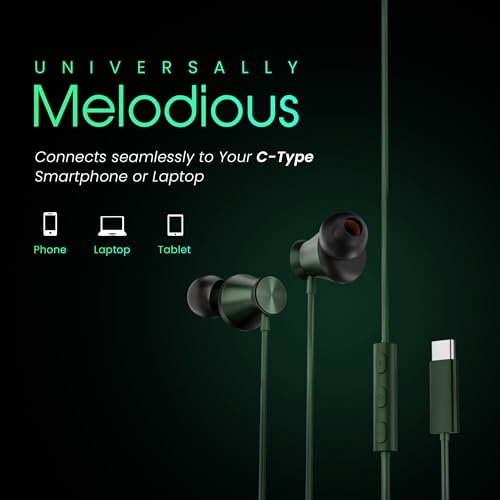 Image of HAMMER Nova in Ear C Type Earphones Wired with Mic,13mm Driver, in-line Control, Metallic Built, Powerful Bass, Comfortable & Lightweight (Green)