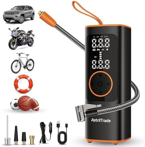 150PSI Portable Tire Inflator, Dual Power (Rechargeable Battery &...
