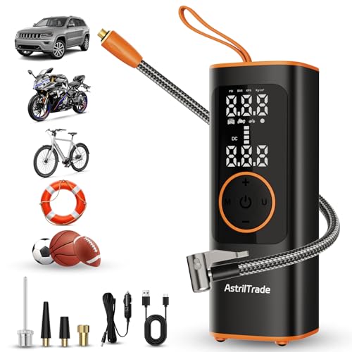 AstrilTrade Portable Air Compressor with Digital Display, 150PSI Wireless & Corded Tire Inflator for Car SUV Truck Bike, Auto Stop, 4 Modes, Power Bank LED Light