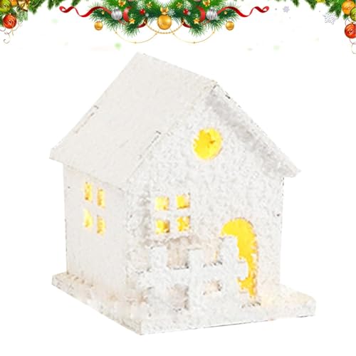 Casas De Navidad Pueblo Con Luces, Adorno De Casa De Navidad Iluminado, Casas De Pueblo De Nieve Iluminadas Por LED, Decoraciones Rústicas De Madera Para Casa De Navidad Para El Hogar Mantel De Mesa