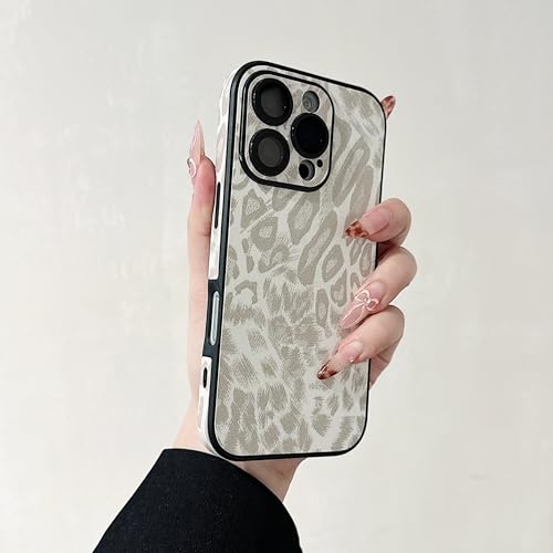 Coque iPhone 15 Pro Max en cuir léopard blanc mat et antichoc