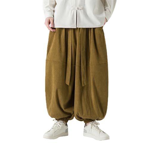 Men's Harem Corduroy Pants Fall Winter Casual Fashion Baggy Elastic Waist Joggers Slacks Streetwear Pants for Men