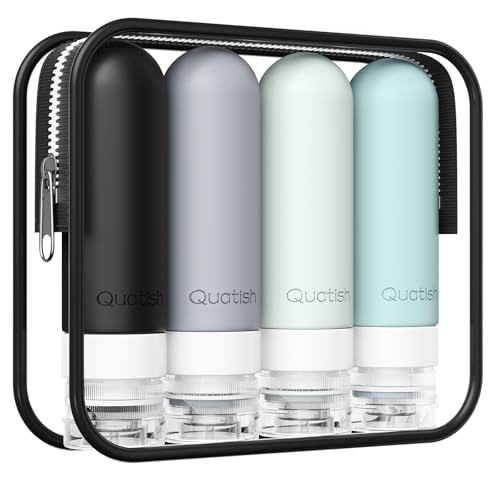 Quatish Reiseflaschen Zum Befüllen, Original Patentierte Auslaufsichere Silikon Reiseflaschen, 3 oz Tsa Genehmigt, Shampoo und Conditioner Flaschen, 4 Packung