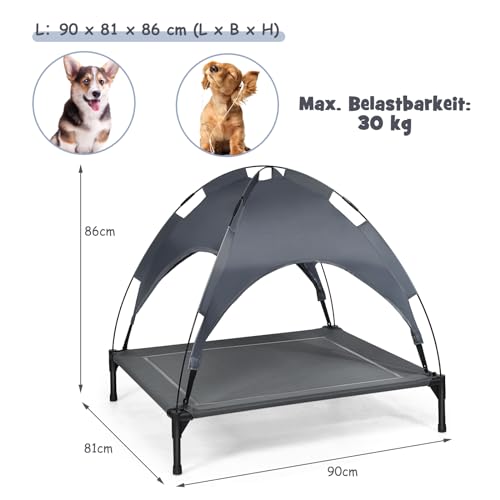 SOARS Hundeliege, Hundebett mit Baldachin abnehmbar, erhöhtes Hundesofa, Haustierbett, Katzenliege, Katzenbett für Indoor & Outdoor (90 x 81 x 86cm)
