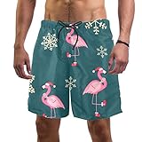 TBOUOBT Quick Dry Herren Badeshorts Badehose Herren Badeanzüge mit Mesh-Futter,Flamingo Schneeflocke Weihnachten