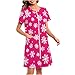 Women's Short Sleeve Christmas Robe Zipper Front Loungewear Dress Sleepwear Loose Nightgown Bathrobe with Pockets