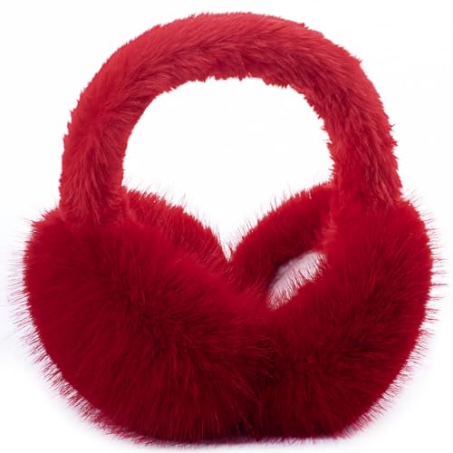 ZMUBB Winter Ear Muffs for Women Men - Foldable Fuzzy Earmuffs Faux Fur Ear Warmer Perfect Ear Covers for Cold Days Red