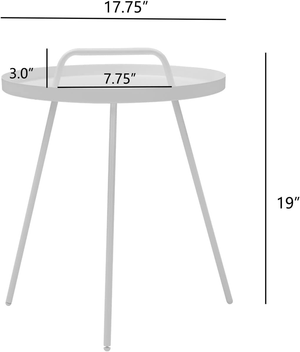 Grand patio Outdoor Side Table with Handle, Small Portable End Table, 17-in Round Side Table, White