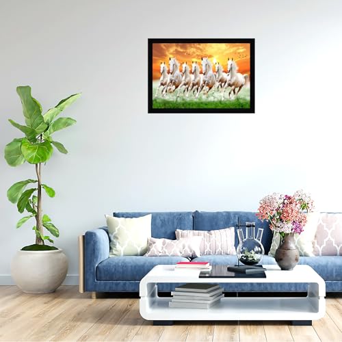 Image of Indianara Vastu Running Seven Horse Painting With Frame 20 Inches X 14 Inches (Style 12)