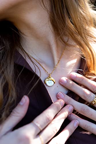 Tseatjewelry Bay Gold Necklace With Pearl Pendant 18K Gold Plated On Stainless Steel. Length: 18” Extender: 2” For Women #TOP2