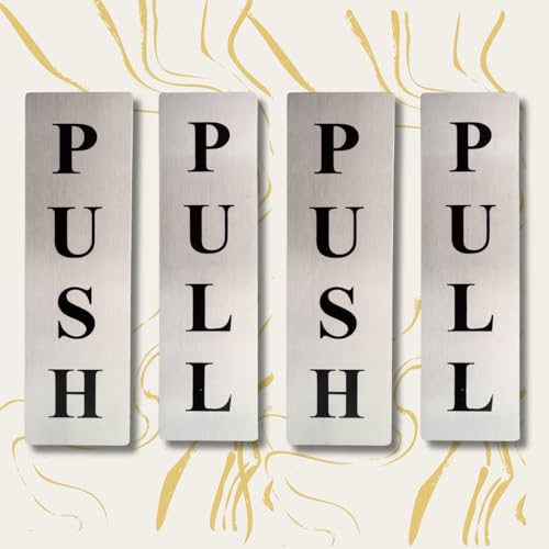Image of Push Pull Sign Board for Office & Shop Doors | Self Adhesive Stainless Steel Metal Sticker for Glass & Wooden Door | Push /Pull Door Sign for Hospital, Mall & Office | 2 Set Pack (4 Pcs)