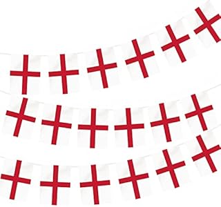 AhfuLife St George Cross Bunting 30pcs England Flags, 39.3ft Double Sided England Bunting for St. George's Day Celebrations, King Charles III Coronation Decorations (20 x 28 cm - 12m, 2 Pack)