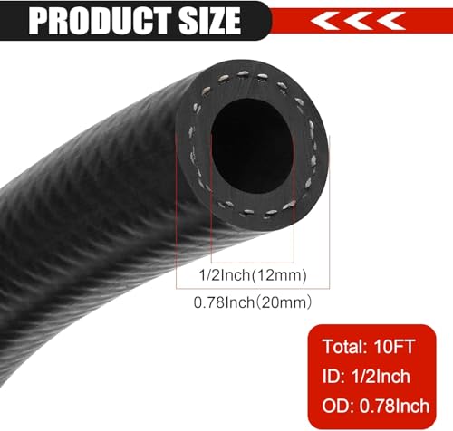 Image of 1 /2 Inch (12mm) ID Fuel Line Hose 10FT NBR Rubber Push Lock Hose High Pressure 300PSI for Automotive Fuel Systems Engines with 12 Clamps