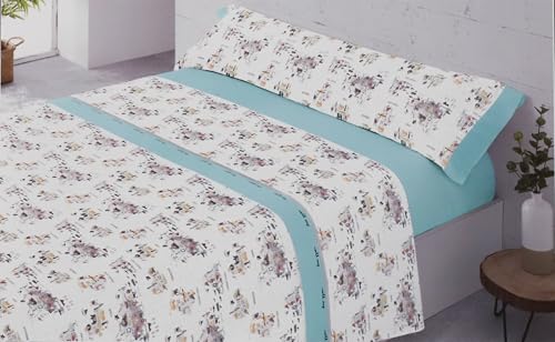 Juego de Sábanas Infantiles para Cama 90 cm, 3 Piezas con Bajera Ajustable, Encimera y Funda de Almohada, 52% Algodón y 48% Poliéster, Suaves, Transpirables y Resistentes para Niños Animales Azul