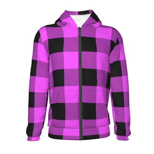 Purple Black Buffalo Plaid Kid Hoodies Boys Zip Up Sweatshirts Girls Pullover with Pocket2