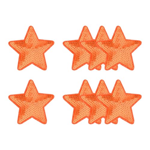 YELARXI Sequin Star Iron on Patches Embroidered Sew Sequin Glitter Patch Appliques, 2.8"x2.8" Fit for DIY Shoes Hats Backpacks Clothing Repair - (8 Pack, Orange)