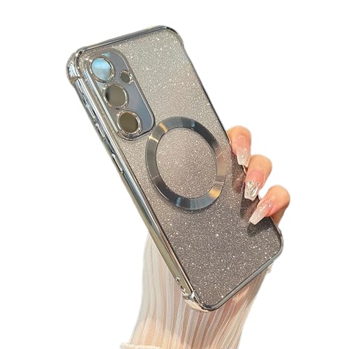 Coque magnétique téléphone B pailletée argentée antichoc en TPU