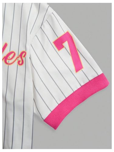 Girl's Graphic Striped Jersey Shirts V Neck Short Sleeve Sports T Shirt Tops Streetwear3