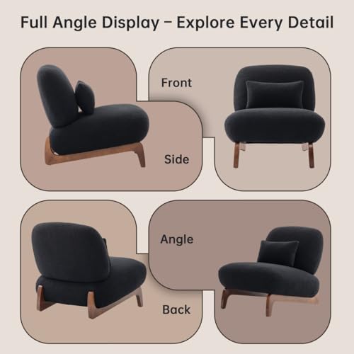 Image of Modern Upholstered Lounge Chair | Premium Fabric Accent Chair with Solid Wooden Legs | Comfortable Single Seater for Living Room, Bedroom & Office (Black)