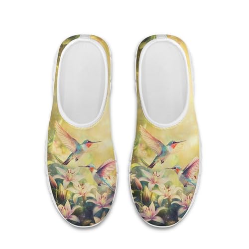 Image of Hummingbird Floral Print Lightweight Walking Shoes for Women Mesh Casual Sneakers Size 5-10.5