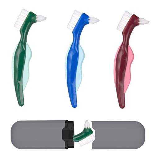 3 Piezas Cepillo Dentadura, Cepillo de Limpieza para Dentaduras, Dentadura Conjunto de Cepillo, Cepillo para Dentaduras Postizas, con Caja Almacenamiento, para Dentaduras Postizas