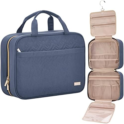 NISHEL Travel Toiletry Bag for women, Portable Hanging Organizer for Full-Sized Shampoo, Conditioner, Brushes Set, Travel-Size Accessories