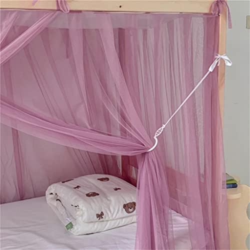 Students Dorm Bunk Mosquito Net 4 Corner Post Bed Canopy Netting Bed Curtains for Teen Student Dormitory School College Indoor Outdoor (Pink-Purple, Full)