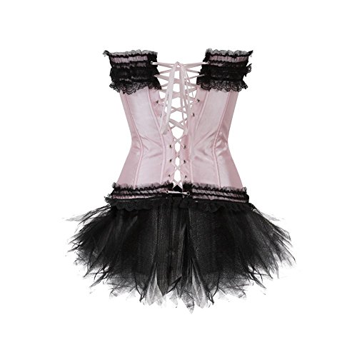 Blidece Women's Burlesque Stripe Butterfly Bow Corset Body Shape Bustier Top With Tutu Skirt 6X-Large Black/Pink #TOP2