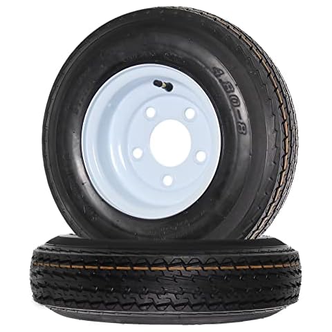 eCustomrim 2-Pack Trailer Tire On Rim 480X8 4.80-8 480-8 Load Range C 5 Lug White Wheel - 2 Year Warranty w/Free Roadside Cover