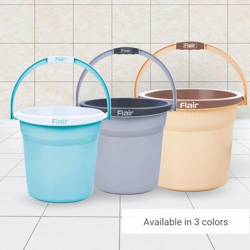 Image of FLAIR Estella 8L Set of 3 Plastic Bathroom Bucket, Grey | Durable Virgin Plastic Buckets with Easy-Grip Handle | Lightweight & Multipurpose for Mopping, Floor Cleaning, Kitchen and Daily Use
