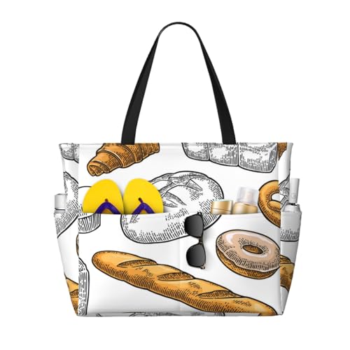 Sac de plage sac à bandoulière pour femme avec motif pain sur fond blanc