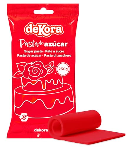 Dekora - Fondant Vermelho | Pasta de Fondant para bolos - cobertura para bolinhos, bolos, bolos, madalenas ou Cupcakes para fazer todos os tipos de decorações - 250 g