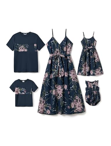 Image of PATPAT Family Matching Outfits Mommy and Me Dresses Hawaiian Tropical Vacation Beach Spaghetti Strap Dress and Shirt