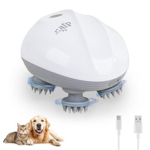 ALL FOR PAWS Cat Dog Massager for Cats & Dogs Handheld Electric Pet Massager Brush with 4 Rotating Heads USB Rechargeable Dog Cat Head Massager Cordless Massage Tool with 3 Speed Modes